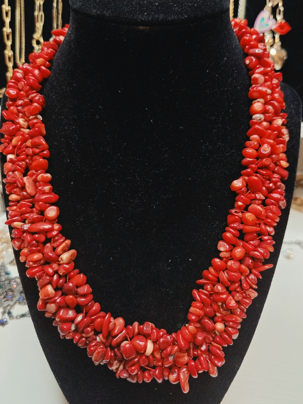 Red Bead Coral Cluster Statement Necklace